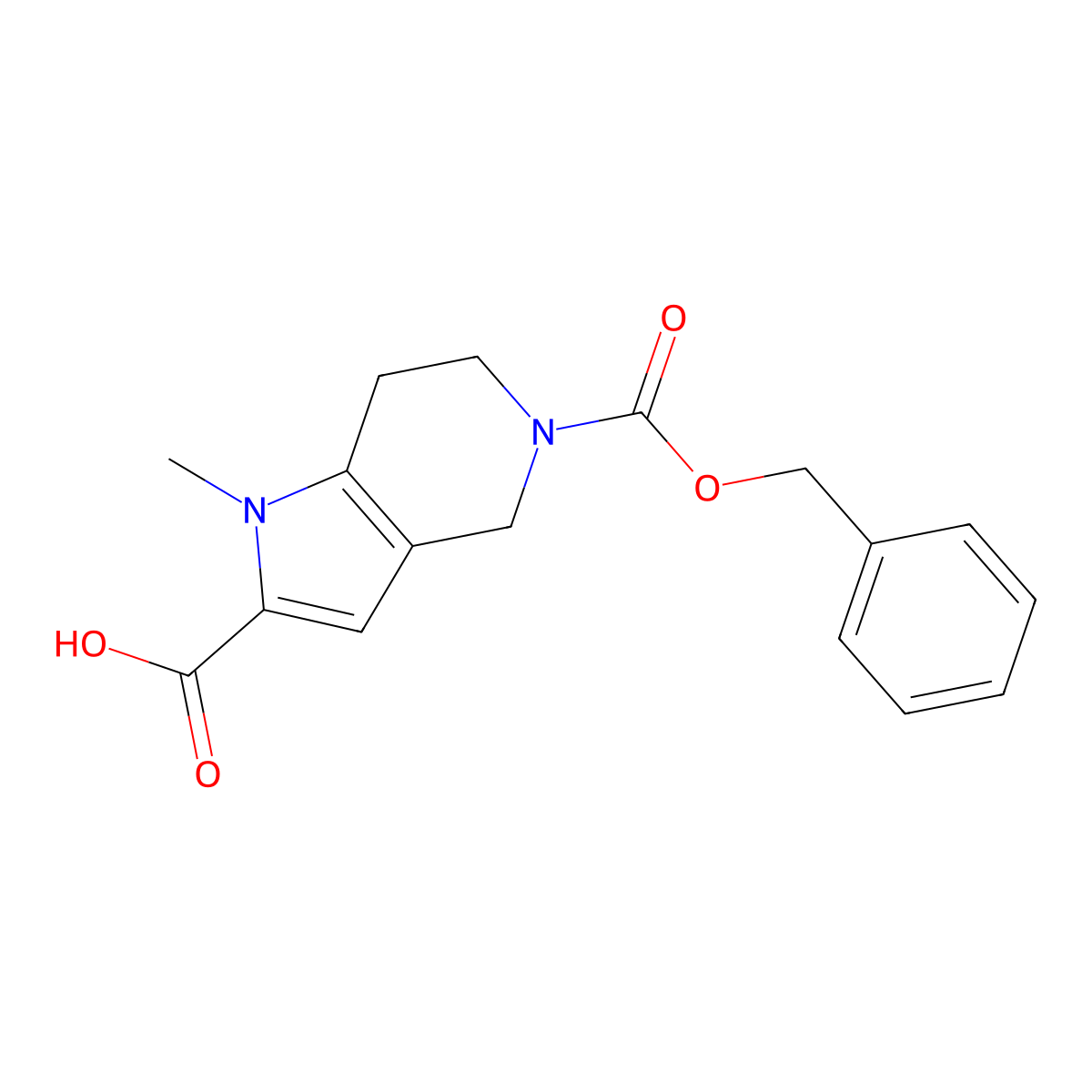 5-[(benzyloxy)carbonyl]-1-methyl-1H,4H,5H,6H,7H-pyrrolo[3,2-c]pyridine-2-carboxylic acid molecular structure, CAS 2580200-38-8