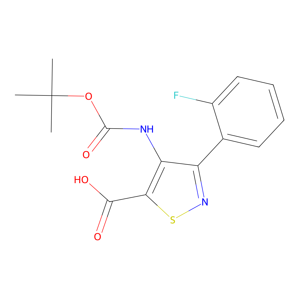 4-{[(Tert-butoxy)carbonyl]amino}-3-(2-fluorophenyl)-1,2-thiazole-5-carboxylic acid molecular structure, CAS 2580200-40-2
