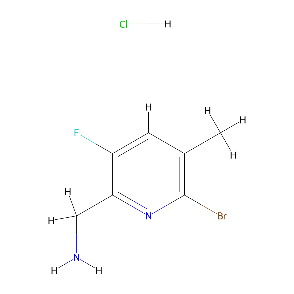 (6-Bromo-3-fluoro-5-methylpyridin-2-yl)methanamine;hydrochloride molecular structure, CAS 2580200-46-8