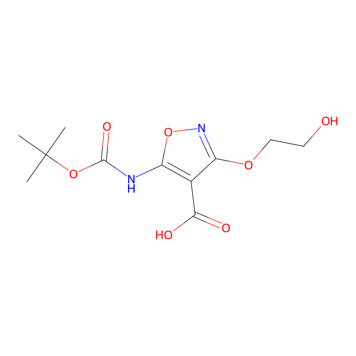 5-{[(Tert-butoxy)carbonyl]amino}-3-(2-hydroxyethoxy)-1,2-oxazole-4-carboxylic acid molecular structure, CAS 2580200-47-9