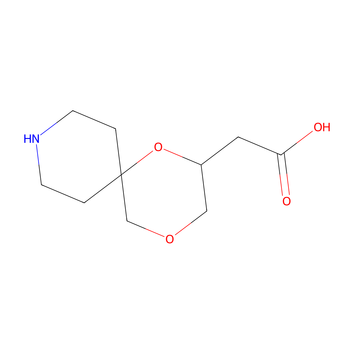 2-{1,4-Dioxa-9-azaspiro[5.5]undecan-2-yl}acetic acid molecular structure, CAS 2580200-53-7