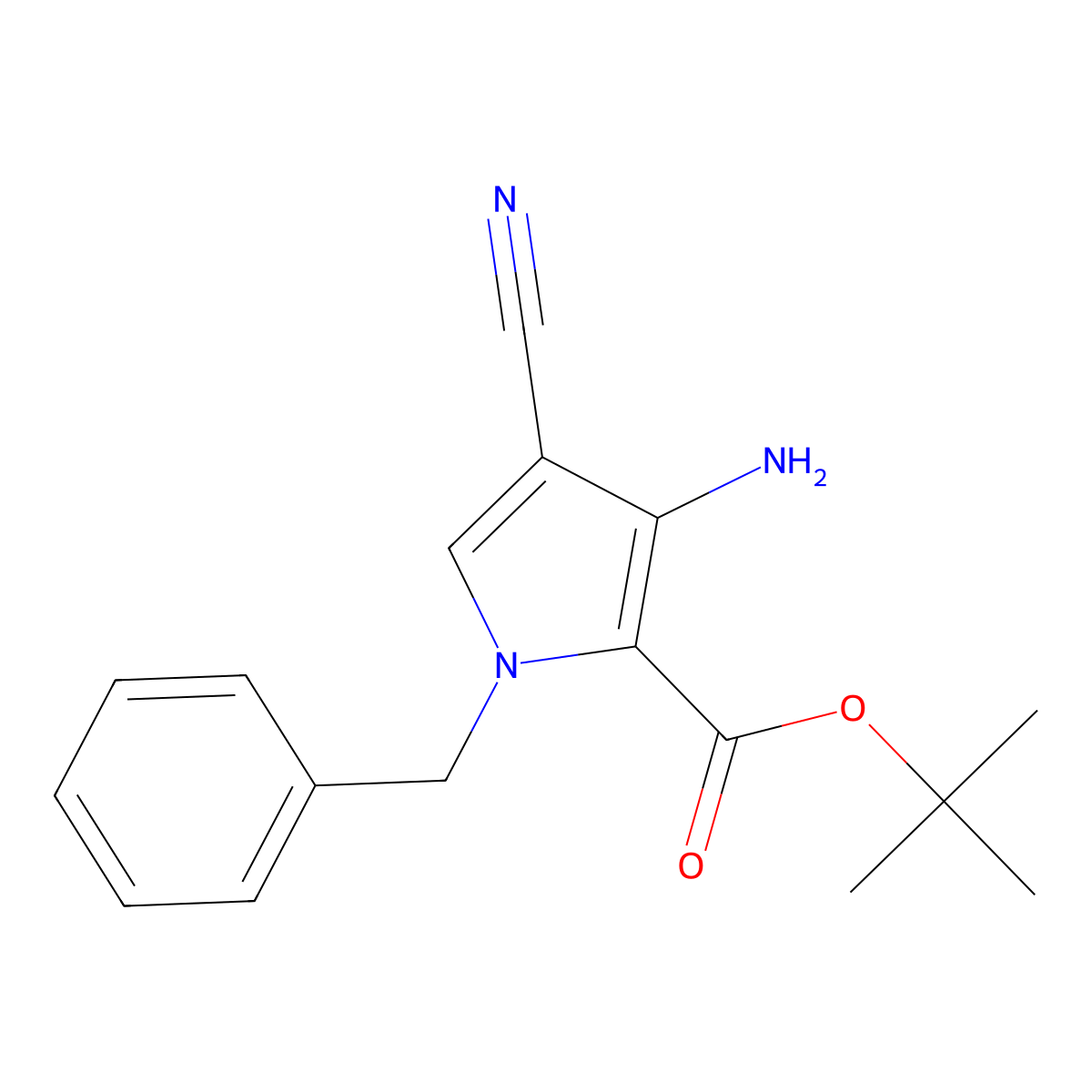 tert-butyl 3-amino-1-benzyl-4-cyano-1H-pyrrole-2-carboxylate molecular structure, CAS 2580200-57-1