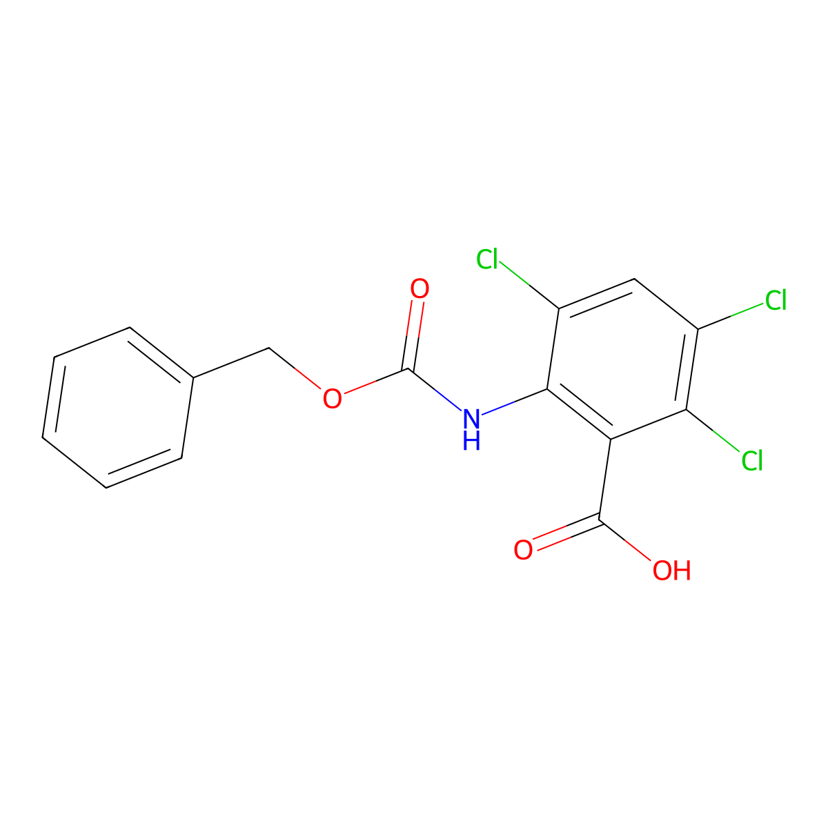 2-{[(Benzyloxy)carbonyl]amino}-3,5,6-trichlorobenzoic acid molecular structure, CAS 2580200-60-6
