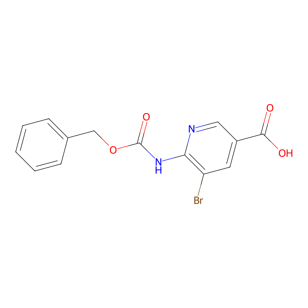 6-{[(Benzyloxy)carbonyl]amino}-5-bromopyridine-3-carboxylic acid molecular structure, CAS 2580200-89-9