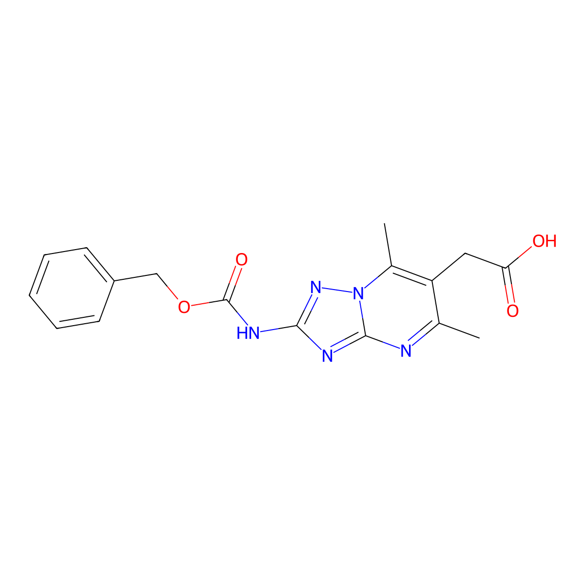 2-(2-{[(Benzyloxy)carbonyl]amino}-5,7-dimethyl-[1,2,4]triazolo[1,5-a]pyrimidin-6-yl)acetic acid molecular structure, CAS 2580201-11-0