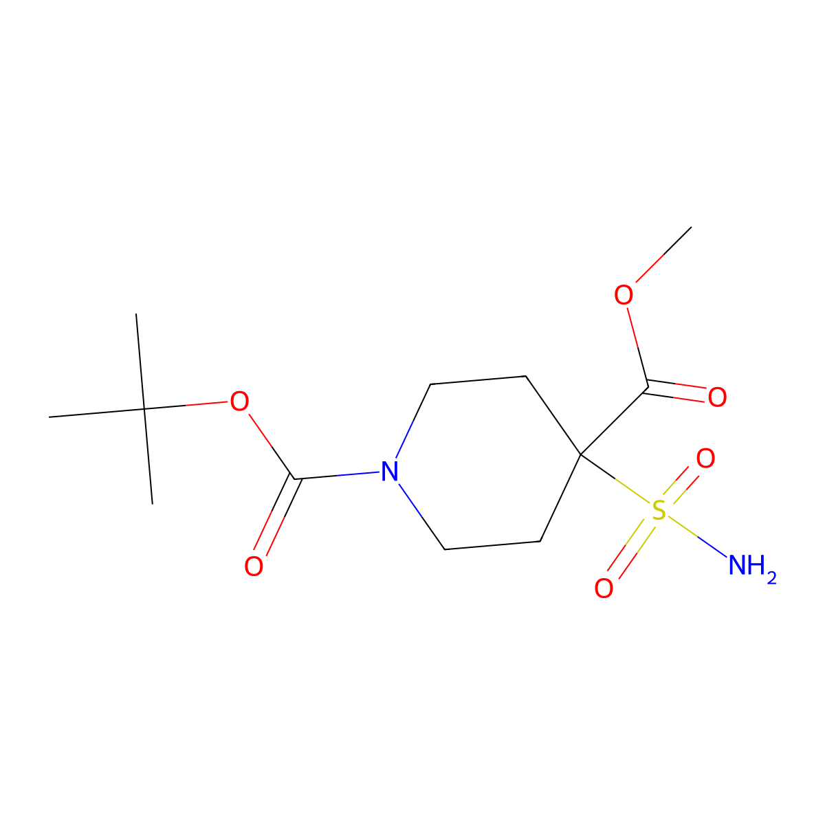 1-Tert-butyl 4-methyl 4-sulfamoylpiperidine-1,4-dicarboxylate molecular structure, CAS 2580201-20-1