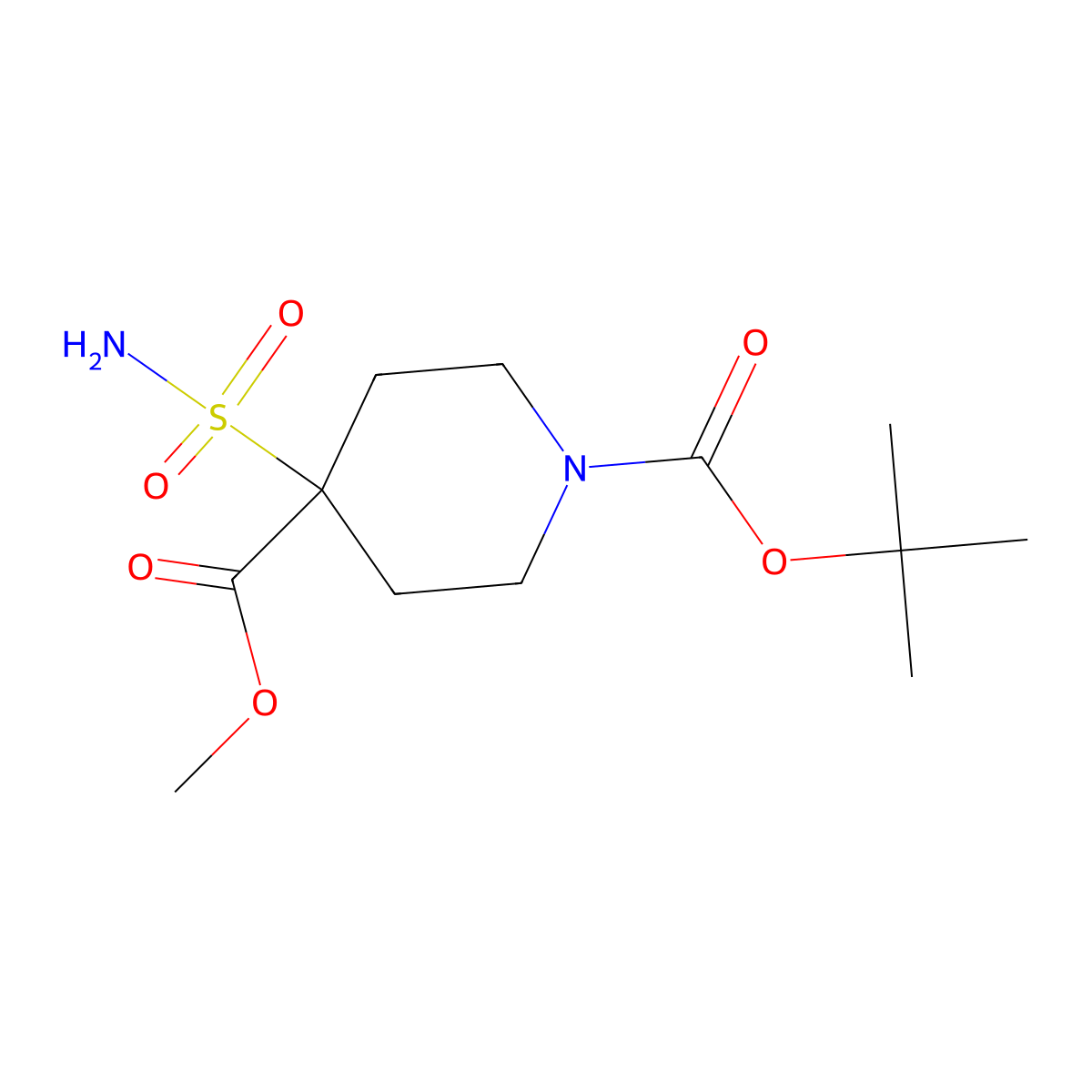 1-Tert-butyl 4-methyl 4-sulfamoylpiperidine-1,4-dicarboxylate molecular structure, CAS 2580201-20-1
