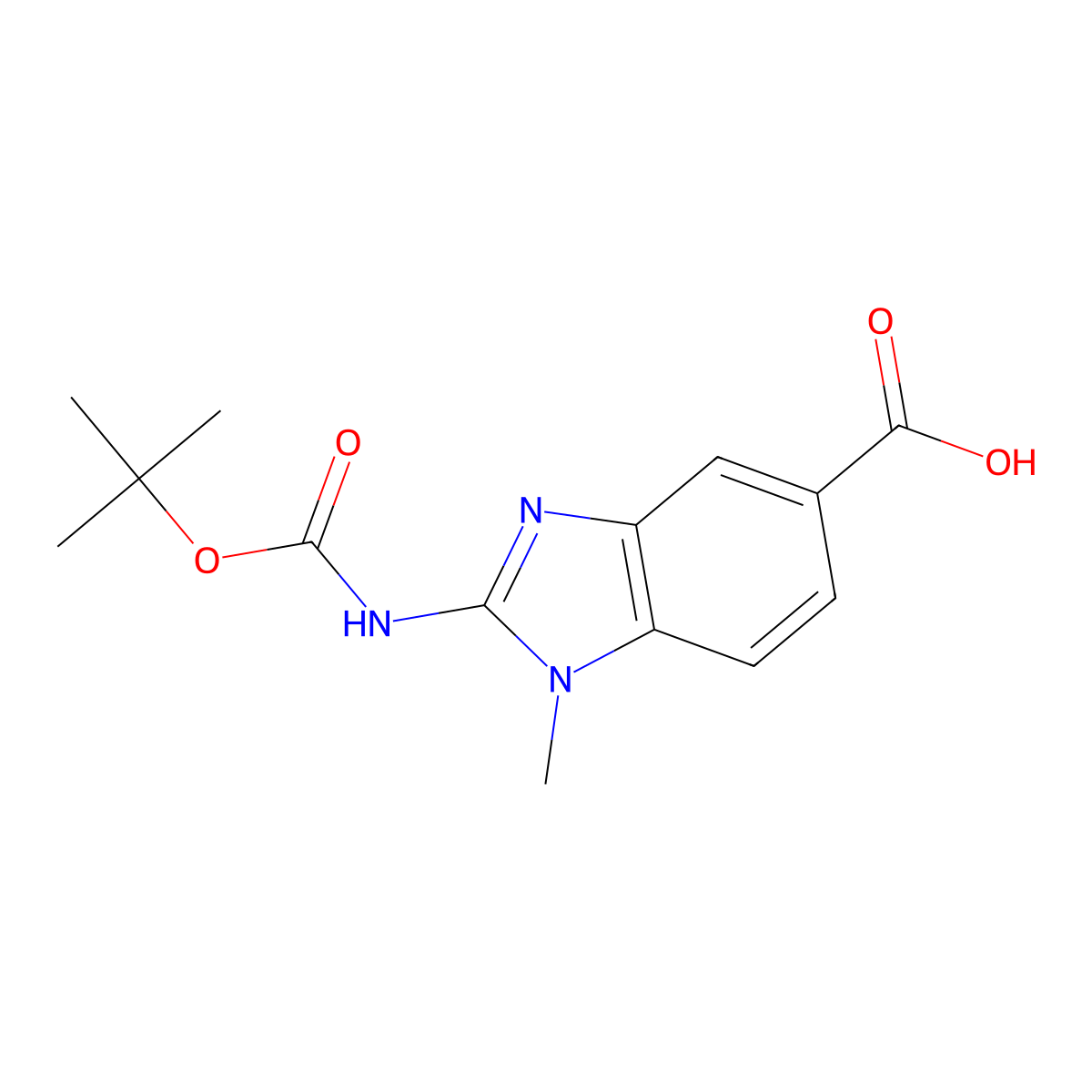 2-{[(tert-butoxy)carbonyl]amino}-1-methyl-1H-1,3-benzodiazole-5-carboxylic acid molecular structure, CAS 2580201-40-5
