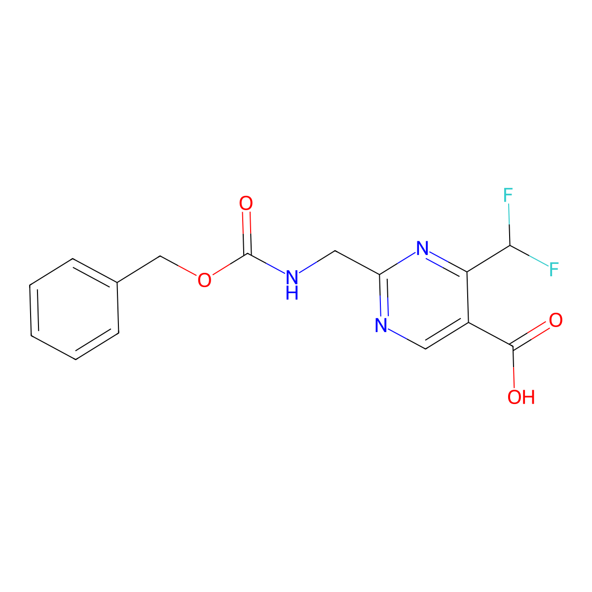 2-({[(Benzyloxy)carbonyl]amino}methyl)-4-(difluoromethyl)pyrimidine-5-carboxylic acid molecular structure, CAS 2580201-44-9