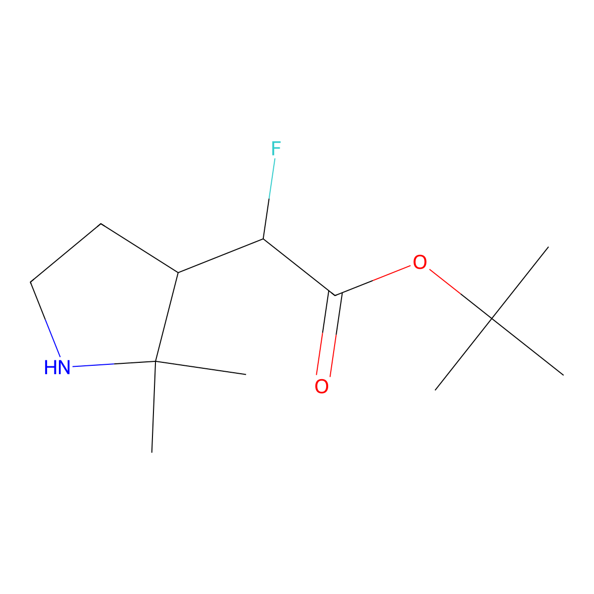 Tert-butyl 2-(2,2-dimethylpyrrolidin-3-yl)-2-fluoroacetate molecular structure, CAS 2580201-50-7