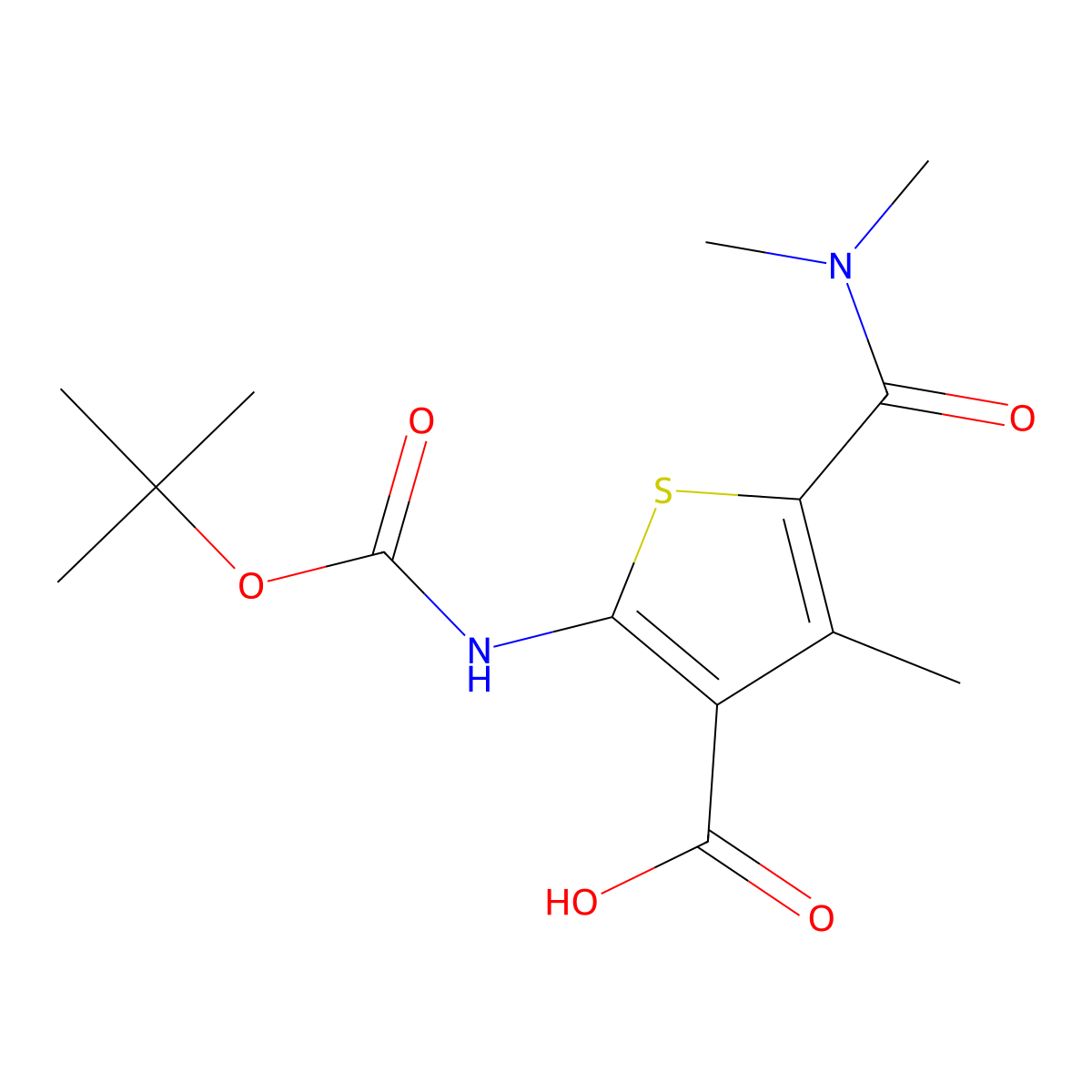 2-{[(Tert-butoxy)carbonyl]amino}-5-(dimethylcarbamoyl)-4-methylthiophene-3-carboxylic acid molecular structure, CAS 2580201-64-3