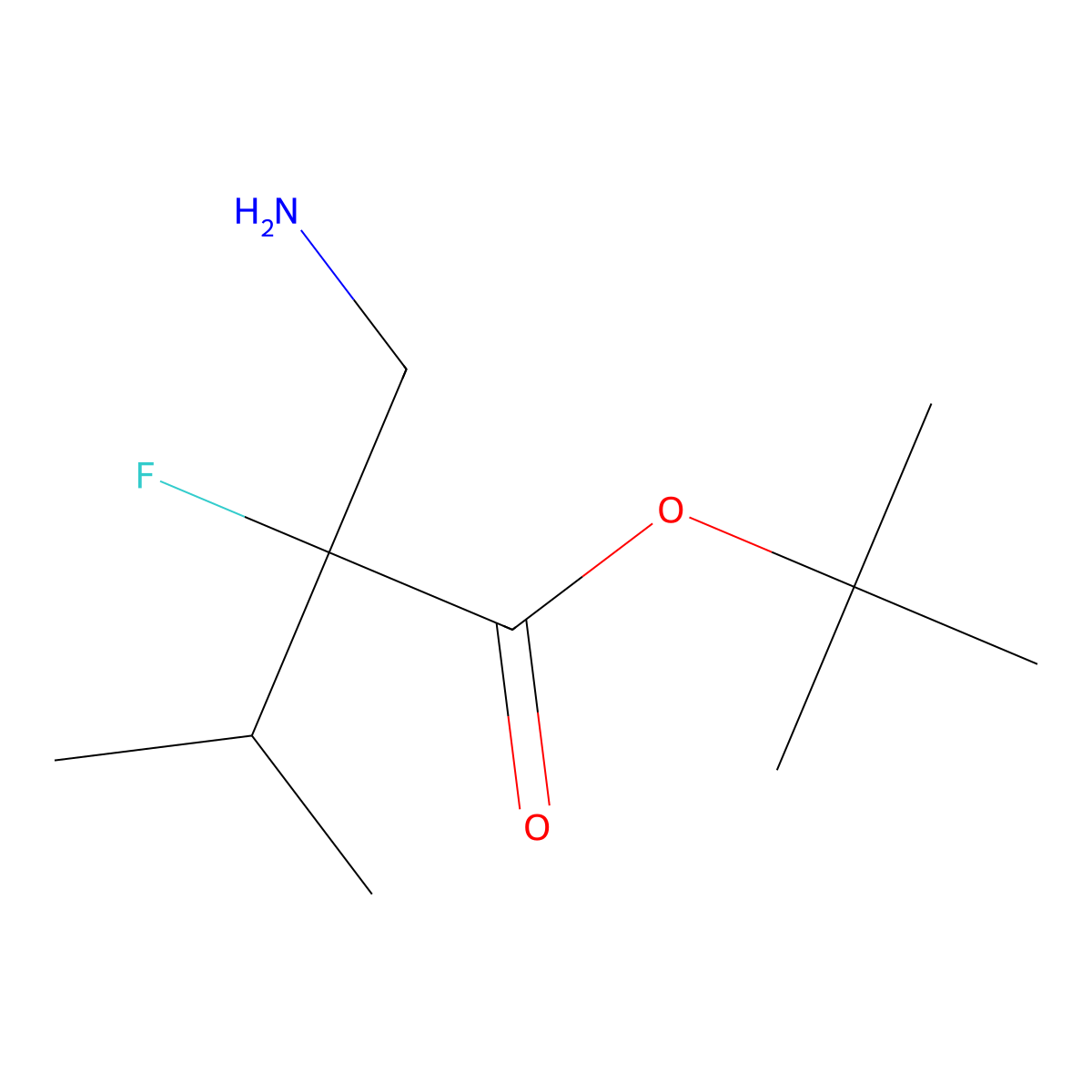 Tert-butyl 2-(aminomethyl)-2-fluoro-3-methylbutanoate molecular structure, CAS 2580201-79-0