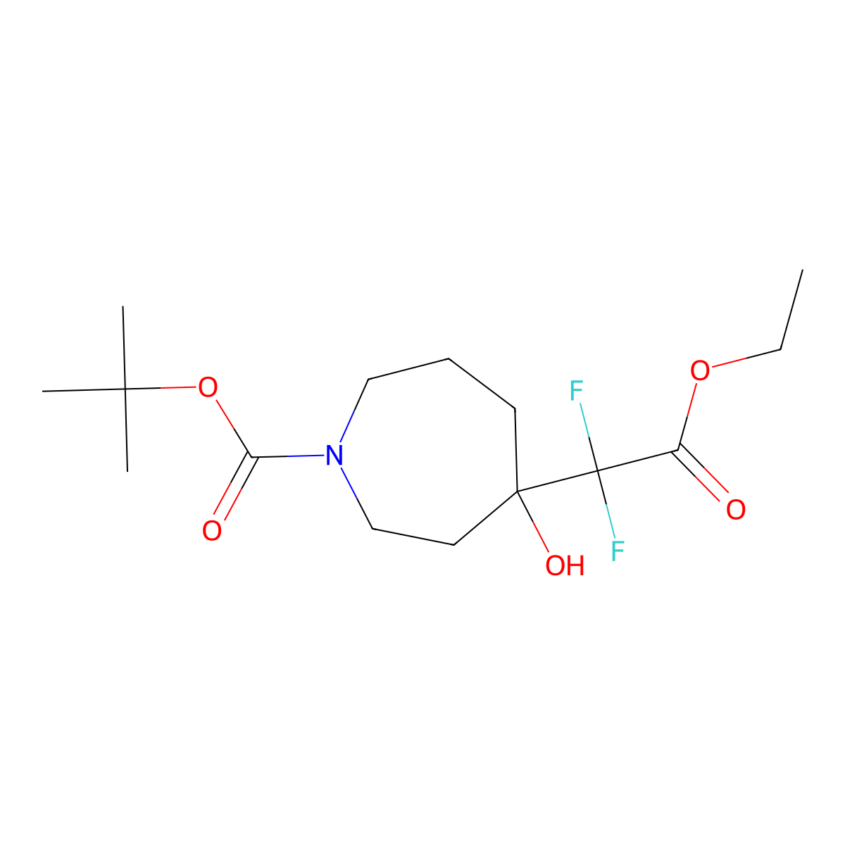 Tert-butyl 4-(2-ethoxy-1,1-difluoro-2-oxoethyl)-4-hydroxyazepane-1-carboxylate molecular structure, CAS 2580201-84-7