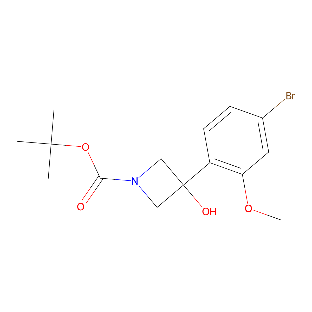 Tert-butyl 3-(4-bromo-2-methoxyphenyl)-3-hydroxyazetidine-1-carboxylate molecular structure, CAS 2580201-88-1