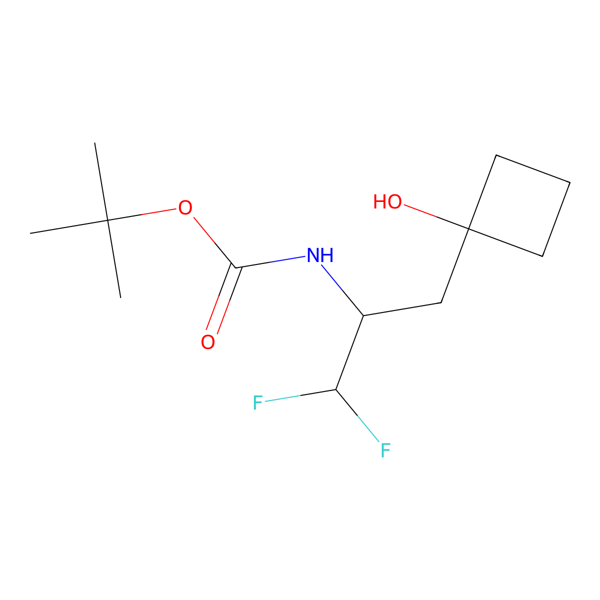 tert-butyl N-[1,1-difluoro-3-(1-hydroxycyclobutyl)propan-2-yl]carbamate molecular structure, CAS 2580201-92-7
