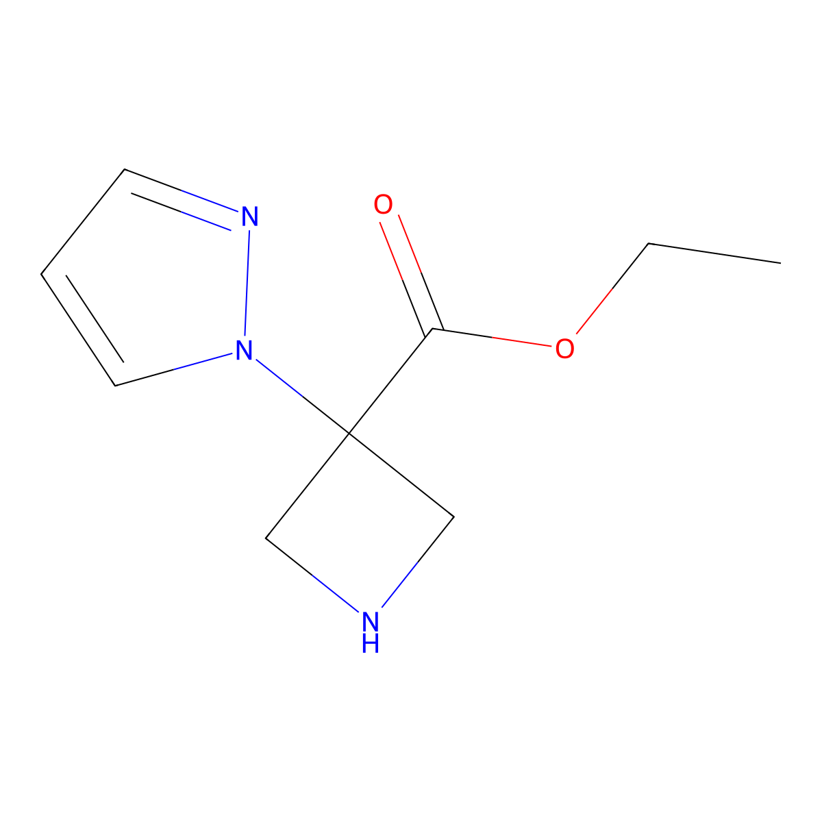 ethyl 3-(1H-pyrazol-1-yl)azetidine-3-carboxylate molecular structure, CAS 2580202-21-5