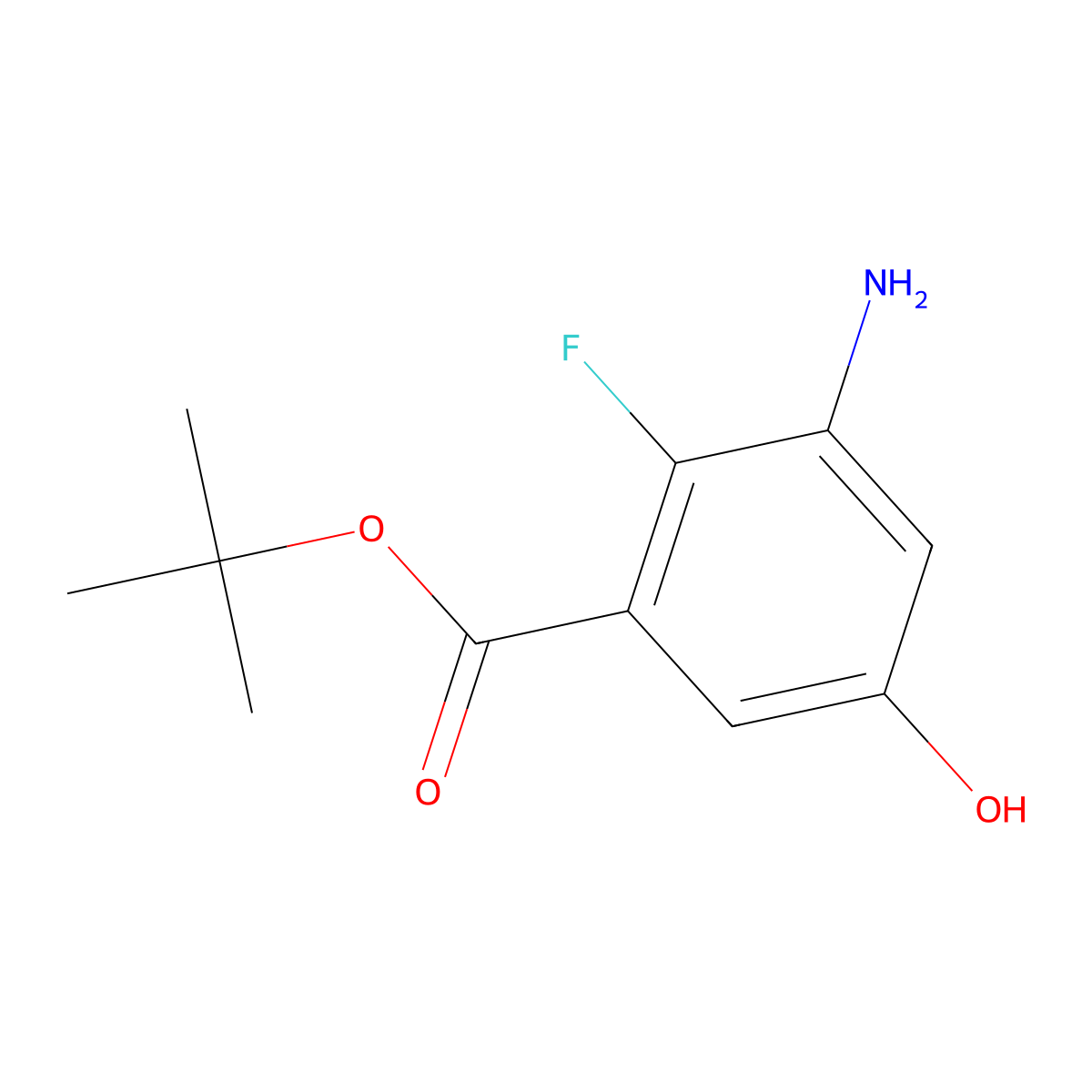 Tert-butyl 3-amino-2-fluoro-5-hydroxybenzoate molecular structure, CAS 2580202-27-1