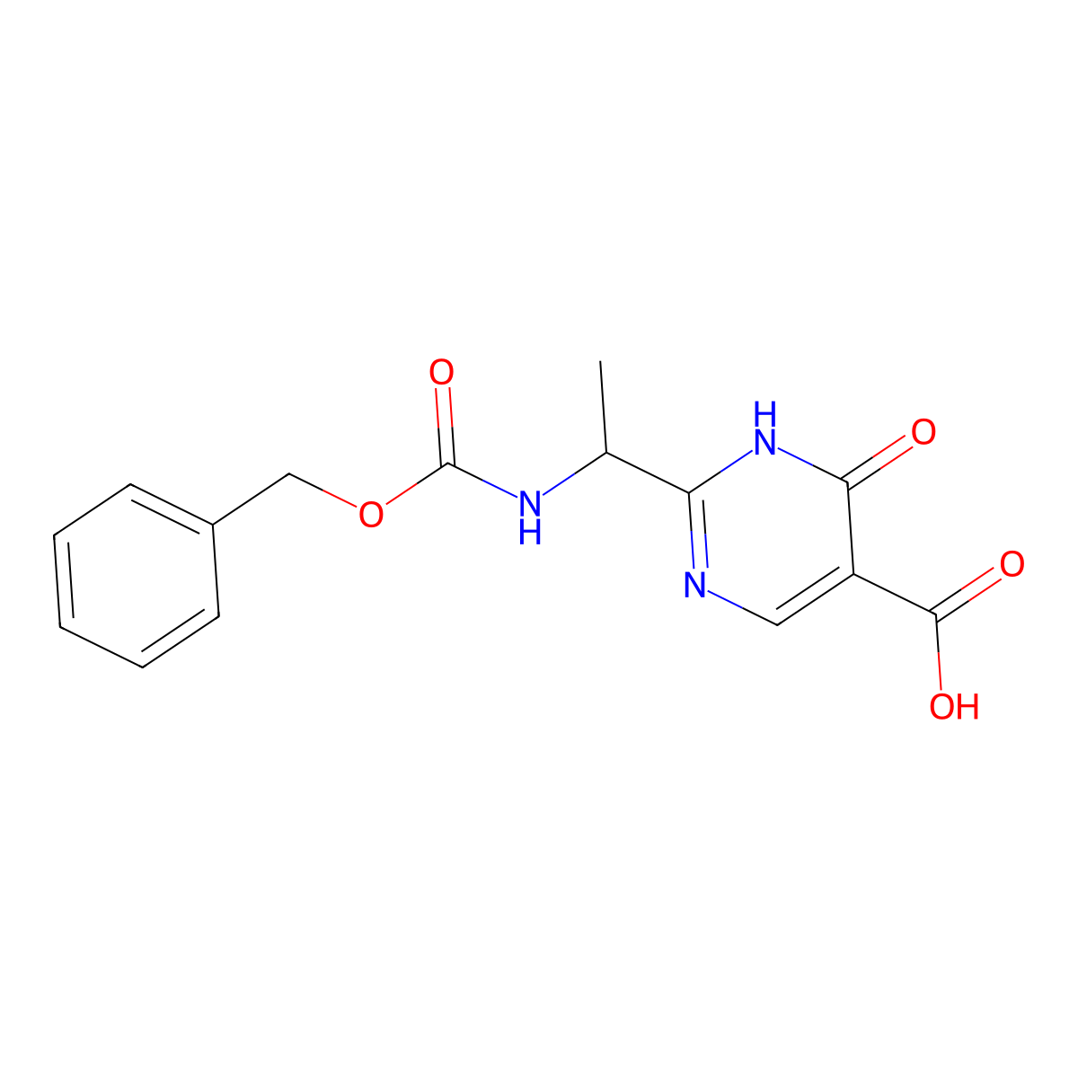2-(1-{[(Benzyloxy)carbonyl]amino}ethyl)-6-oxo-1,6-dihydropyrimidine-5-carboxylic acid molecular structure, CAS 2580202-30-6