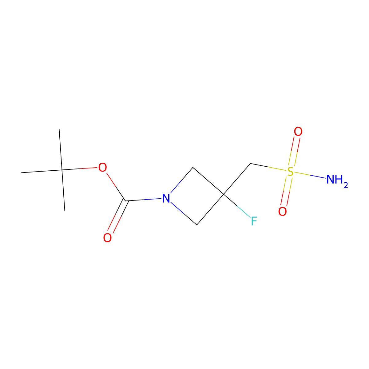 Tert-butyl 3-fluoro-3-(sulfamoylmethyl)azetidine-1-carboxylate molecular structure, CAS 2580202-46-4