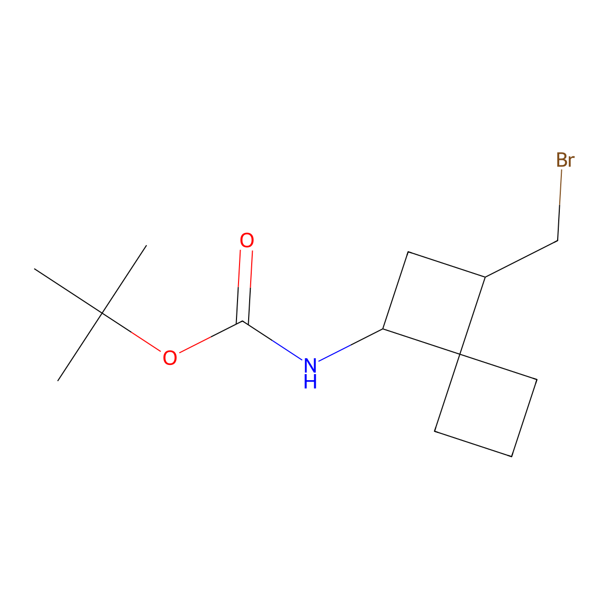 tert-butyl N-(3-(bromomethyl)spiro(3.3)heptan-1-yl)carbamate molecular structure, CAS 2580202-47-5