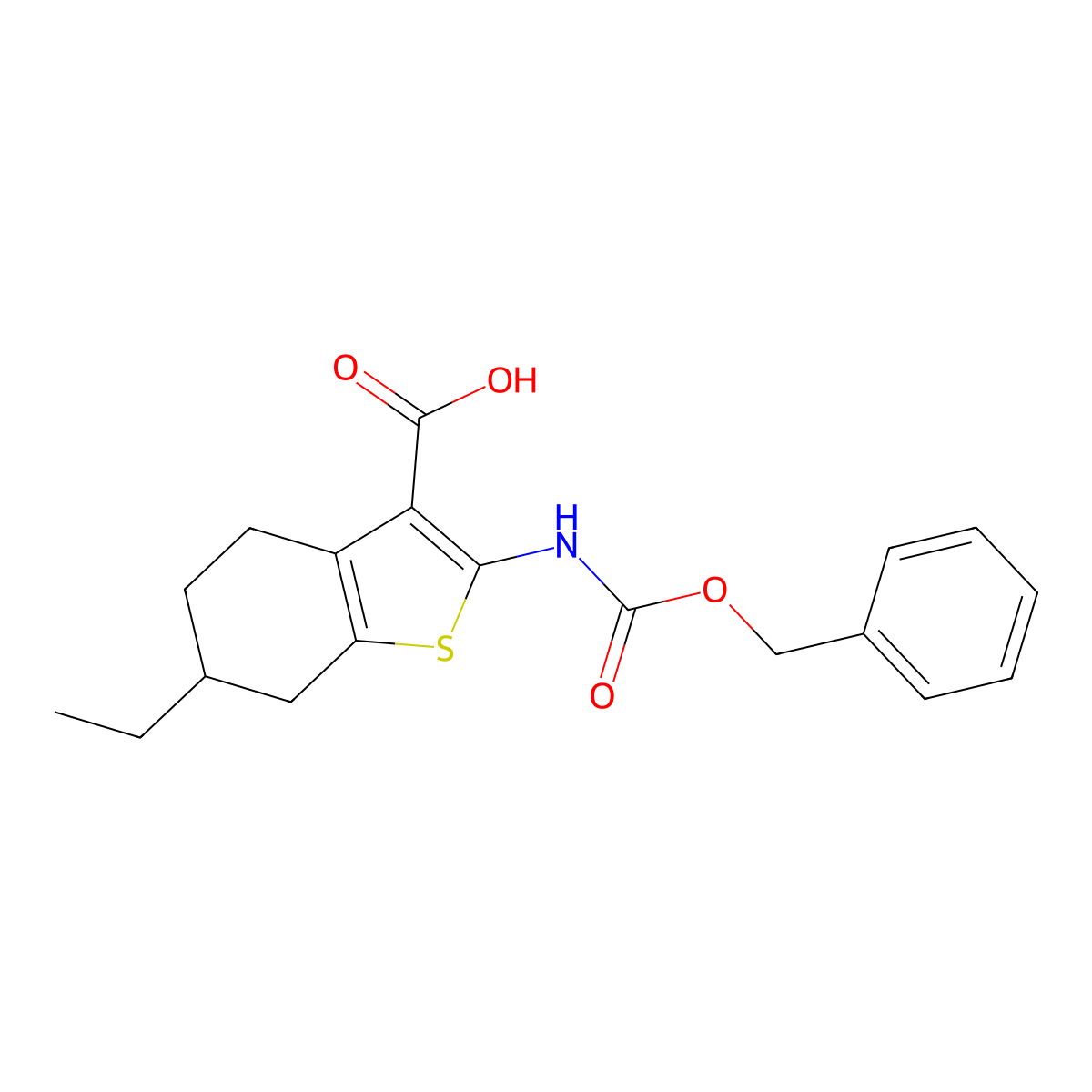 2-{[(Benzyloxy)carbonyl]amino}-6-ethyl-4,5,6,7-tetrahydro-1-benzothiophene-3-carboxylic acid molecular structure, CAS 2580202-50-0