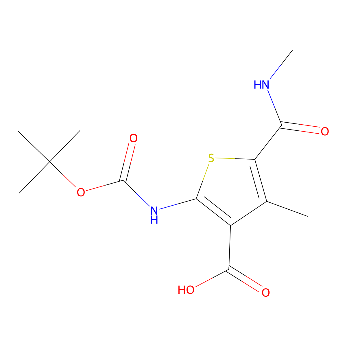 2-{[(Tert-butoxy)carbonyl]amino}-4-methyl-5-(methylcarbamoyl)thiophene-3-carboxylic acid molecular structure, CAS 2580202-58-8