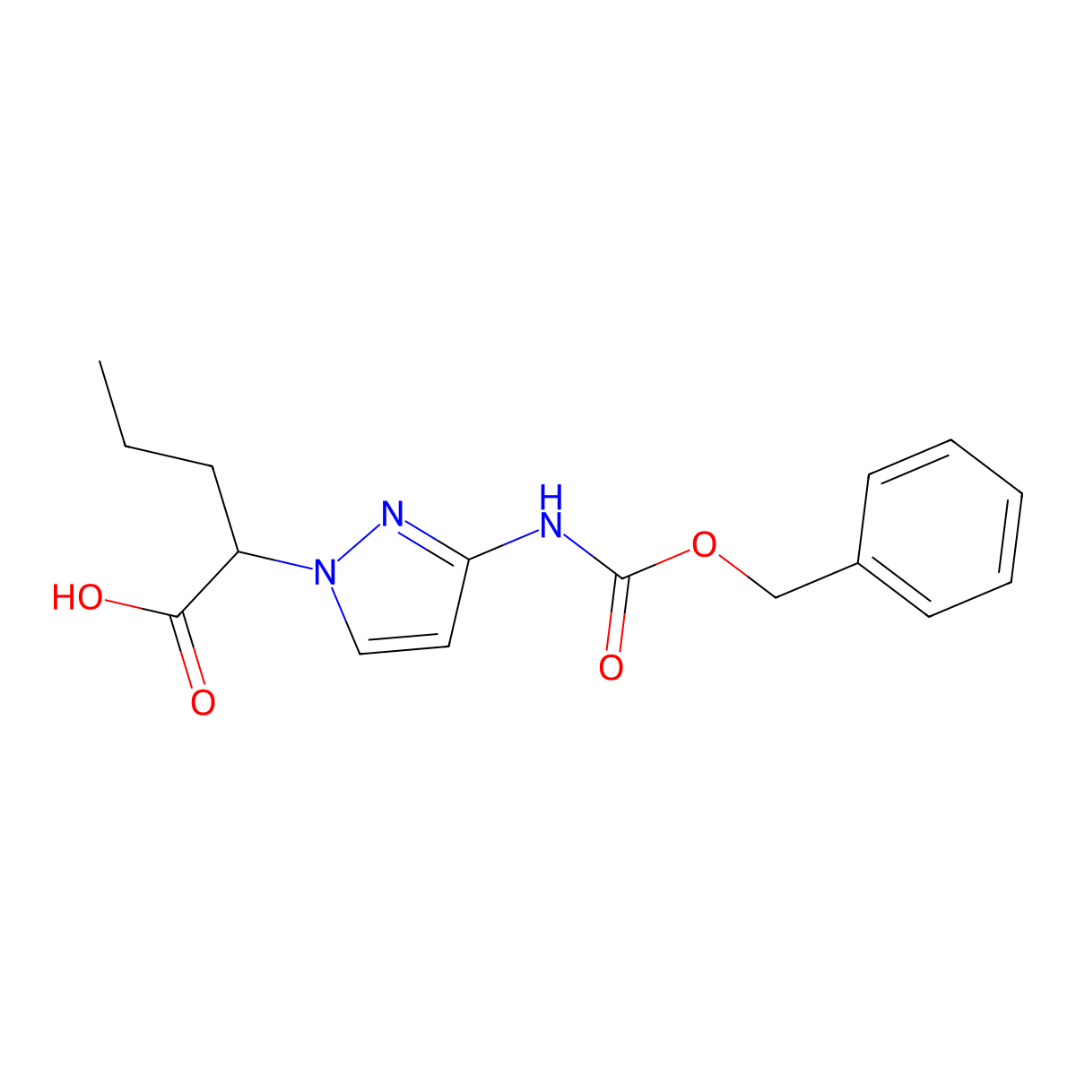 2-(3-{[(benzyloxy)carbonyl]amino}-1H-pyrazol-1-yl)pentanoic acid molecular structure, CAS 2580202-64-6