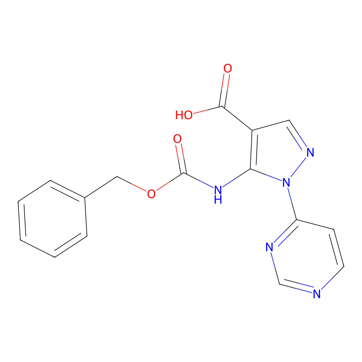 5-{[(benzyloxy)carbonyl]amino}-1-(pyrimidin-4-yl)-1H-pyrazole-4-carboxylic acid molecular structure, CAS 2580202-73-7