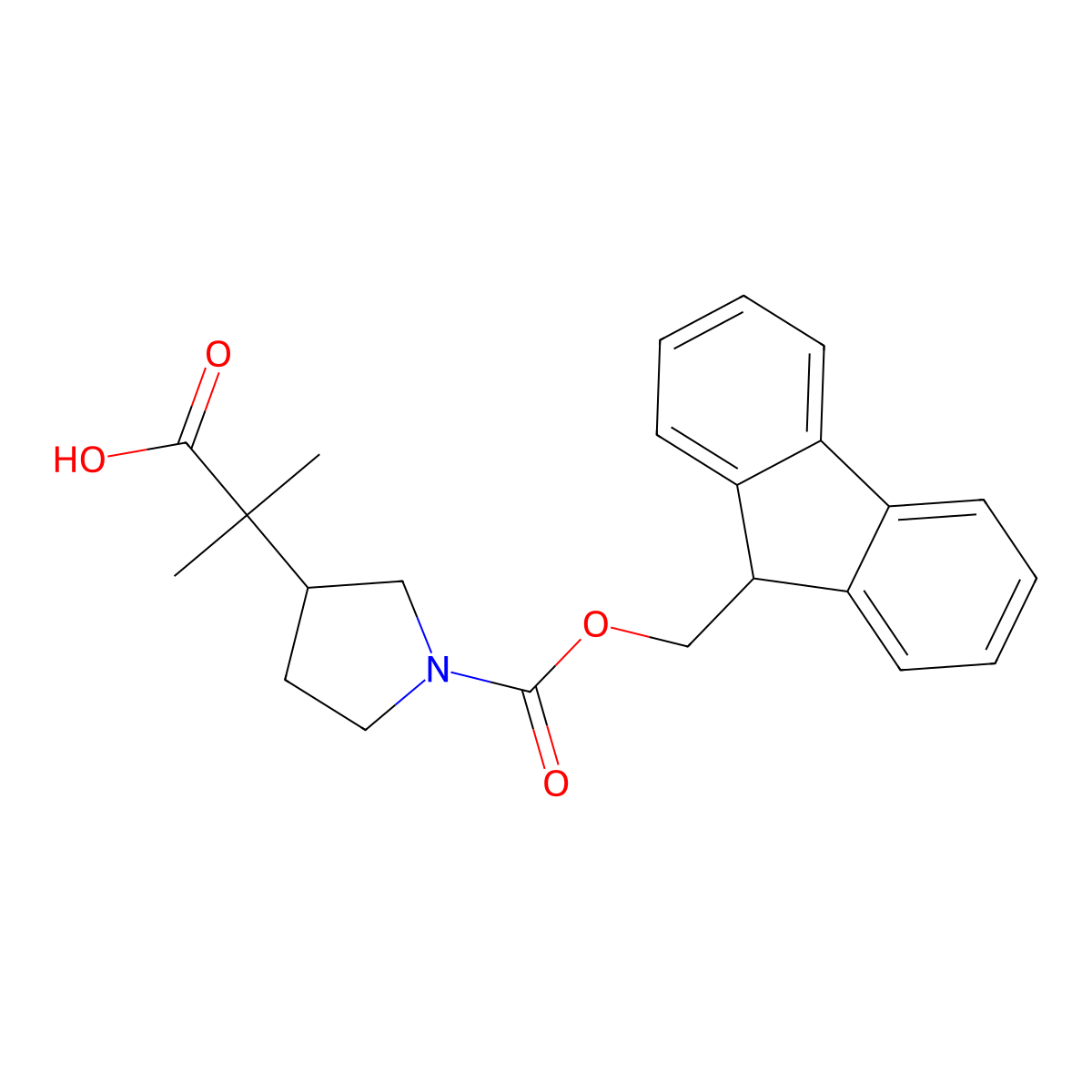 2-(1-{[(9H-fluoren-9-yl)methoxy]carbonyl}pyrrolidin-3-yl)-2-methylpropanoic acid molecular structure, CAS 2580202-76-0
