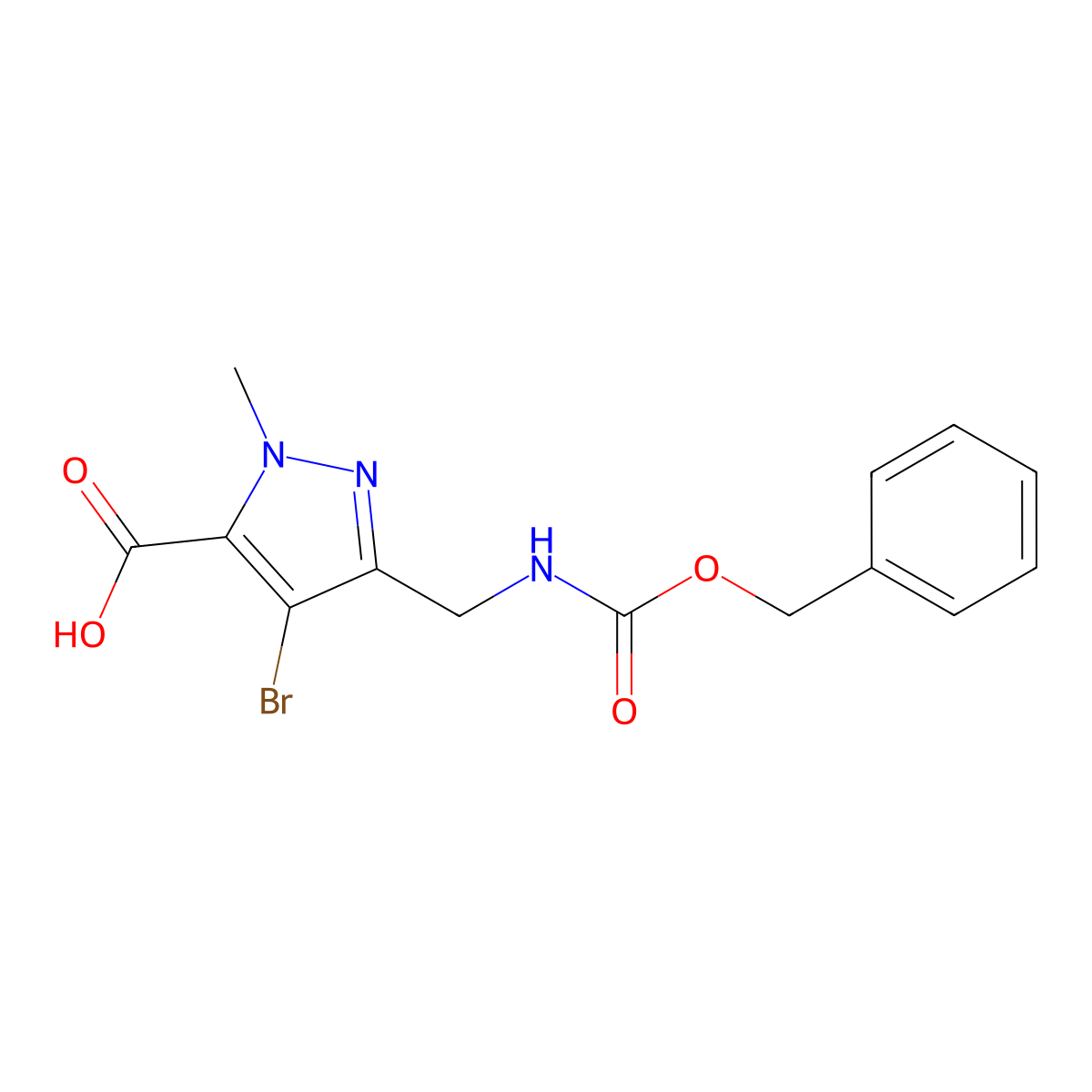 3-({[(benzyloxy)carbonyl]amino}methyl)-4-bromo-1-methyl-1H-pyrazole-5-carboxylic acid molecular structure, CAS 2580202-79-3