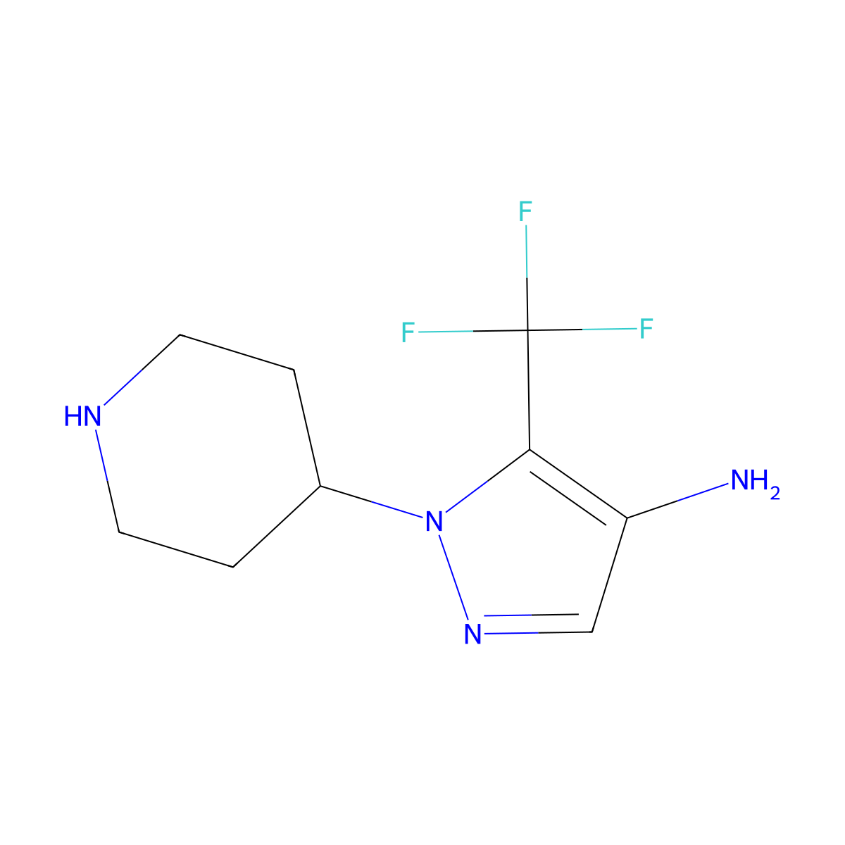 1-(piperidin-4-yl)-5-(trifluoromethyl)-1H-pyrazol-4-amine molecular structure, CAS 2580203-12-7