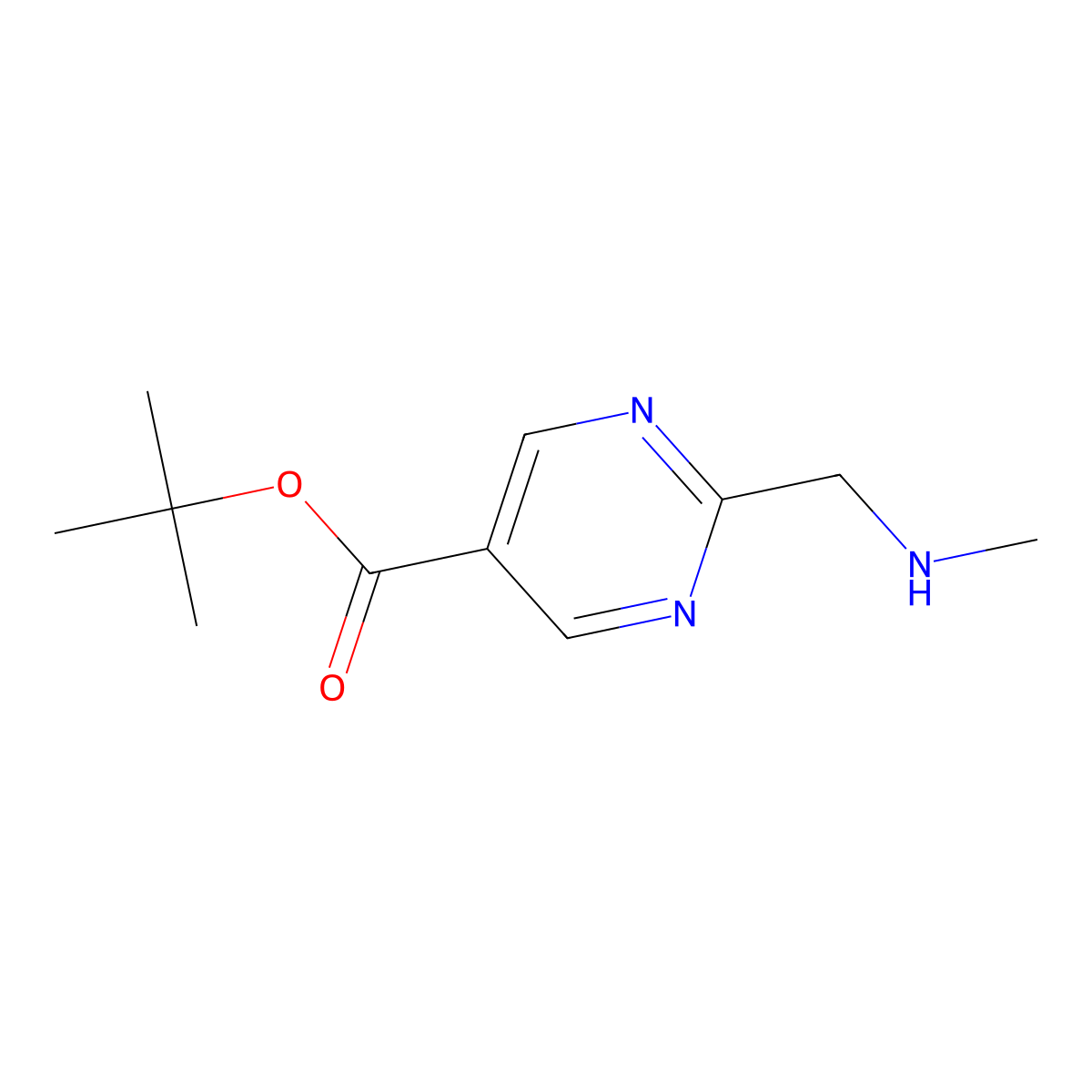 Tert-butyl 2-[(methylamino)methyl]pyrimidine-5-carboxylate molecular structure, CAS 2580203-16-1