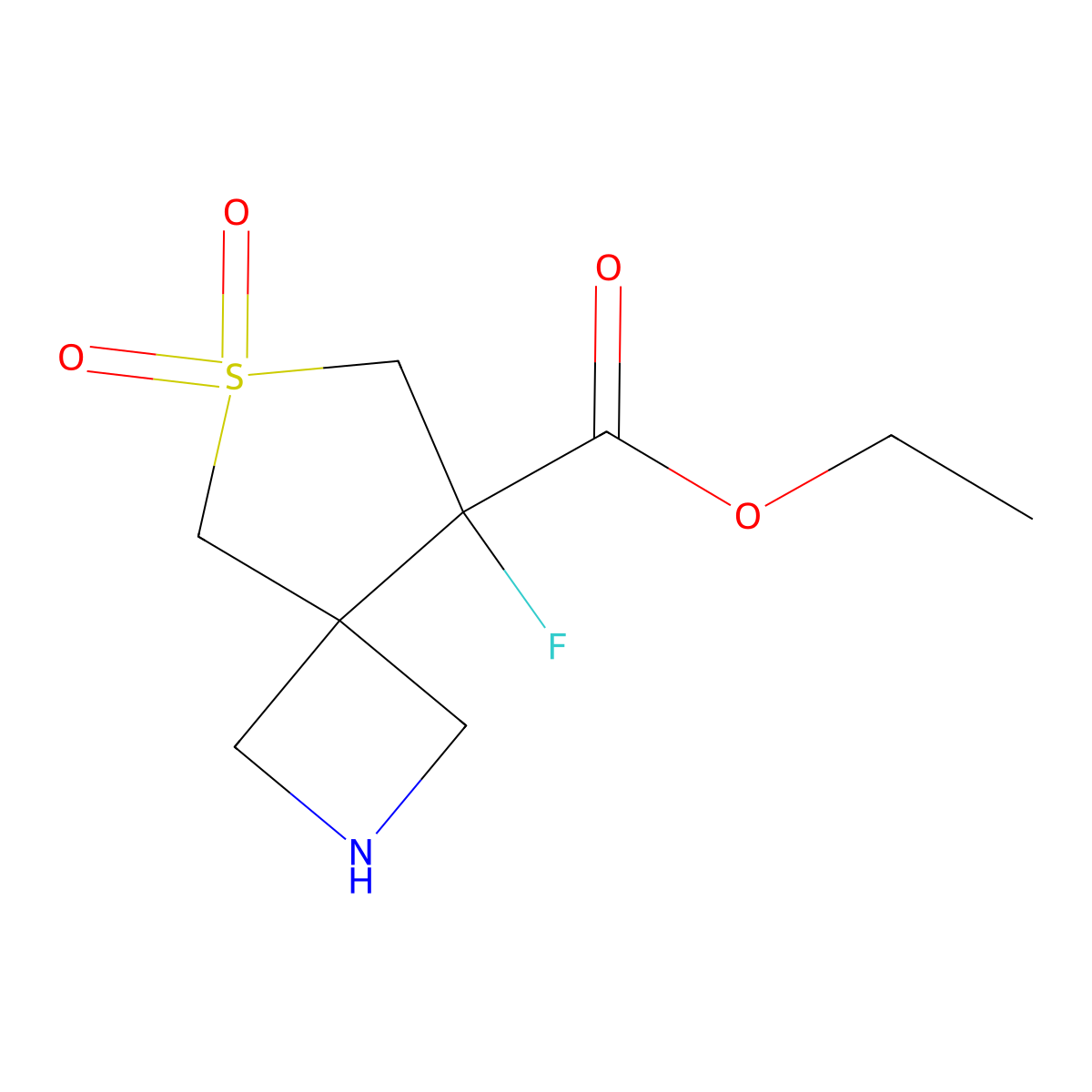 Ethyl 8-fluoro-6,6-dioxo-6lambda6-thia-2-azaspiro[3.4]octane-8-carboxylate molecular structure, CAS 2580203-30-9