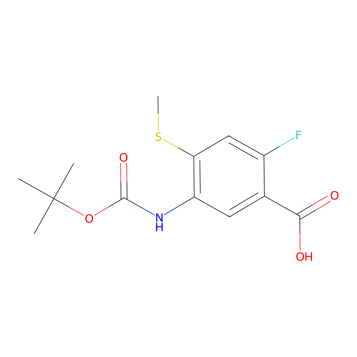 5-{[(Tert-butoxy)carbonyl]amino}-2-fluoro-4-(methylsulfanyl)benzoic acid molecular structure, CAS 2580203-45-6