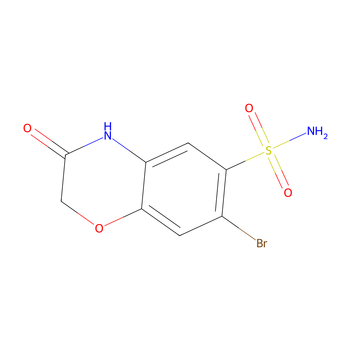7-bromo-3-oxo-3,4-dihydro-2H-1,4-benzoxazine-6-sulfonamide molecular structure, CAS 2580203-54-7