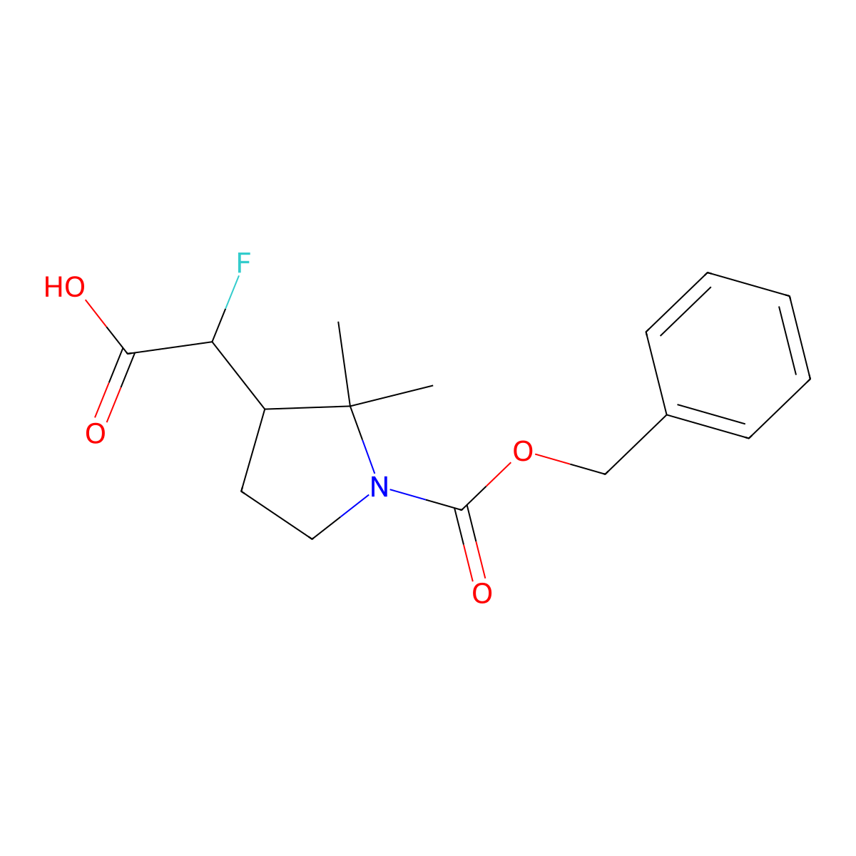 2-{1-[(Benzyloxy)carbonyl]-2,2-dimethylpyrrolidin-3-yl}-2-fluoroacetic acid molecular structure, CAS 2580203-56-9