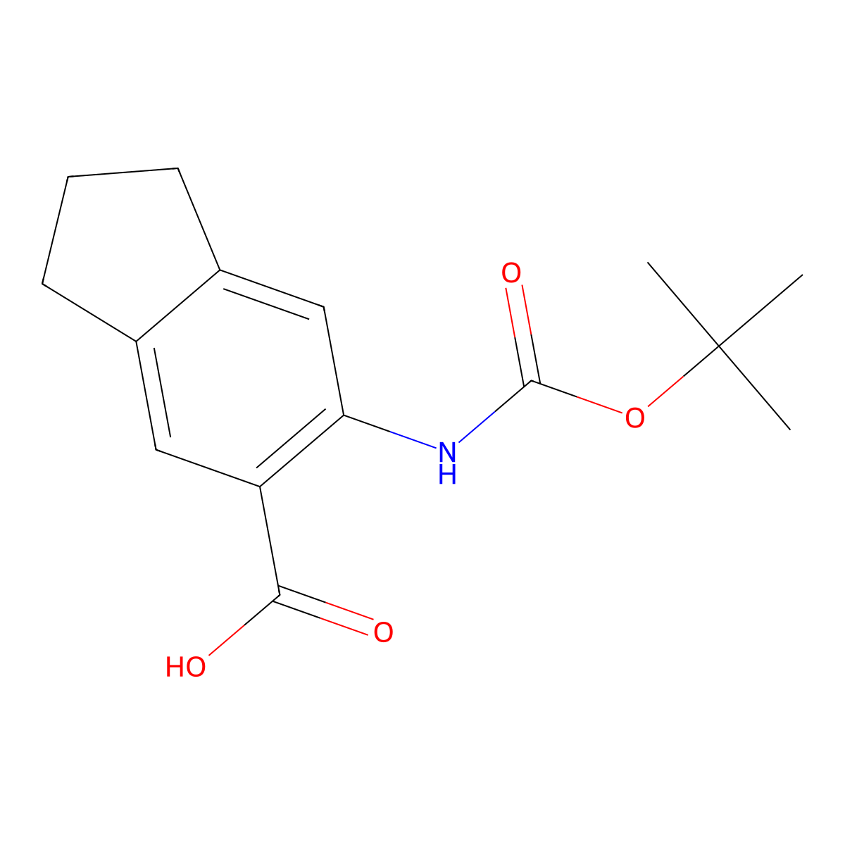 6-{[(tert-butoxy)carbonyl]amino}-2,3-dihydro-1H-indene-5-carboxylic acid molecular structure, CAS 2580204-04-0