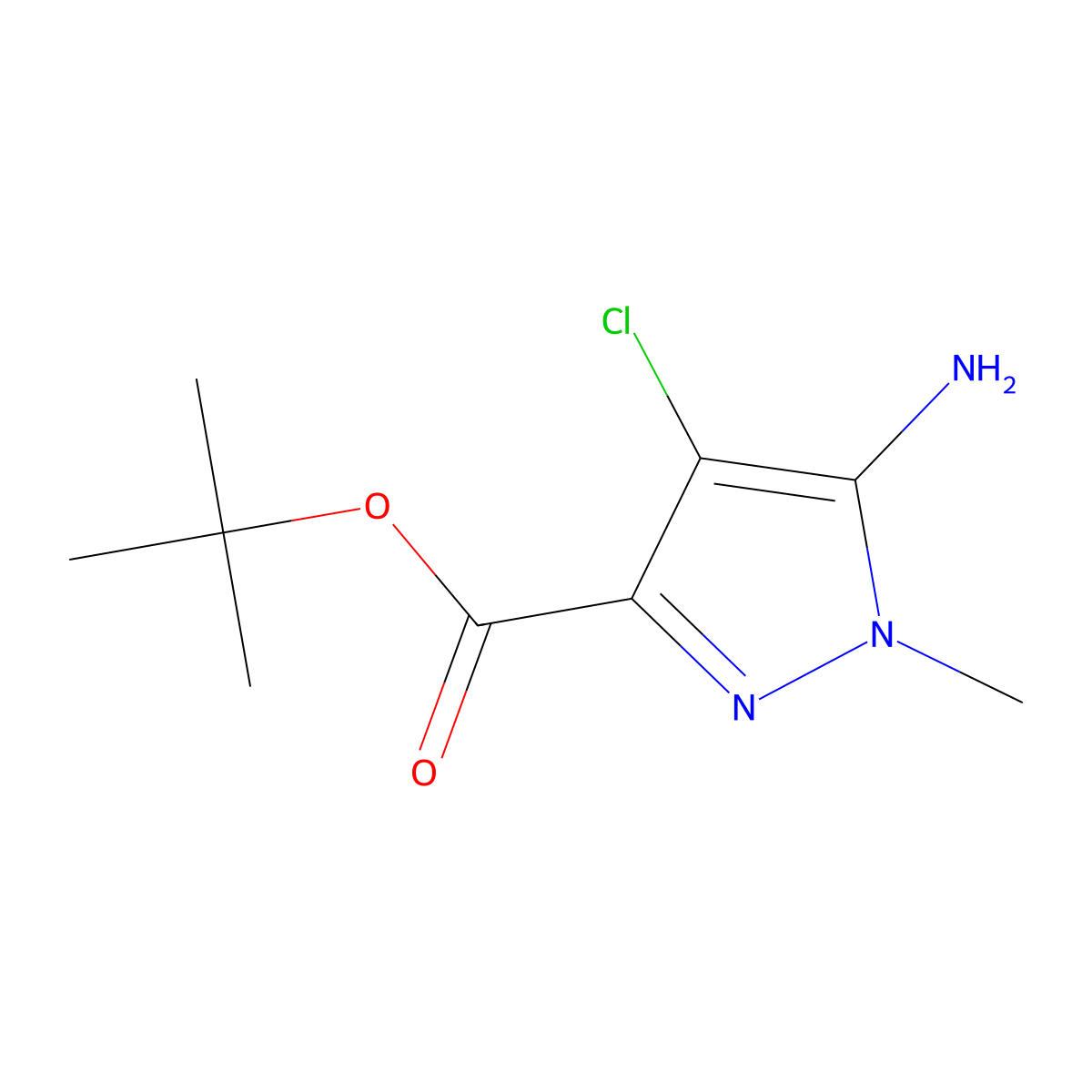 tert-butyl 5-amino-4-chloro-1-methyl-1H-pyrazole-3-carboxylate molecular structure, CAS 2580204-07-3