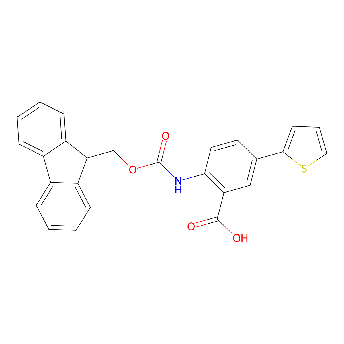 2-({[(9H-fluoren-9-yl)methoxy]carbonyl}amino)-5-(thiophen-2-yl)benzoic acid molecular structure, CAS 2580204-20-0