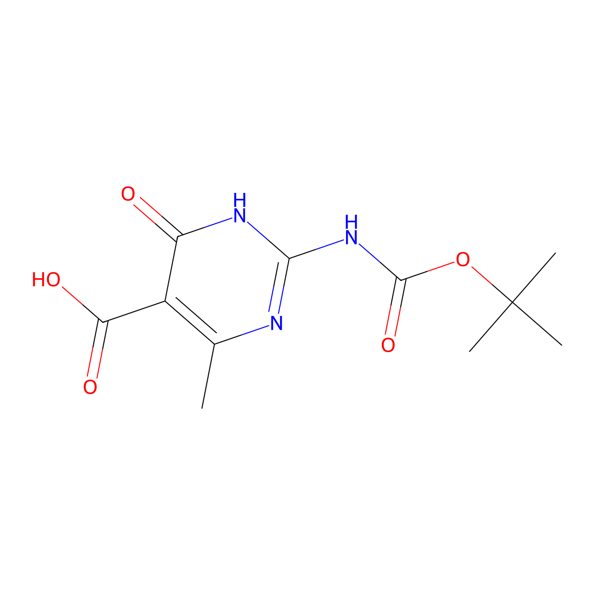 2-{[(Tert-butoxy)carbonyl]amino}-4-methyl-6-oxo-1,6-dihydropyrimidine-5-carboxylic acid molecular structure, CAS 2580204-23-3