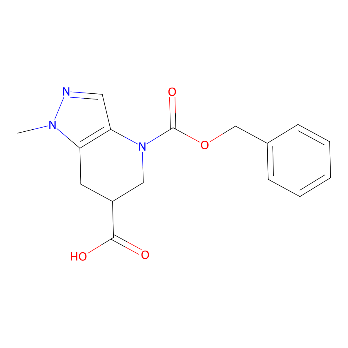 4-[(benzyloxy)carbonyl]-1-methyl-1H,4H,5H,6H,7H-pyrazolo[4,3-b]pyridine-6-carboxylic acid molecular structure, CAS 2580204-25-5