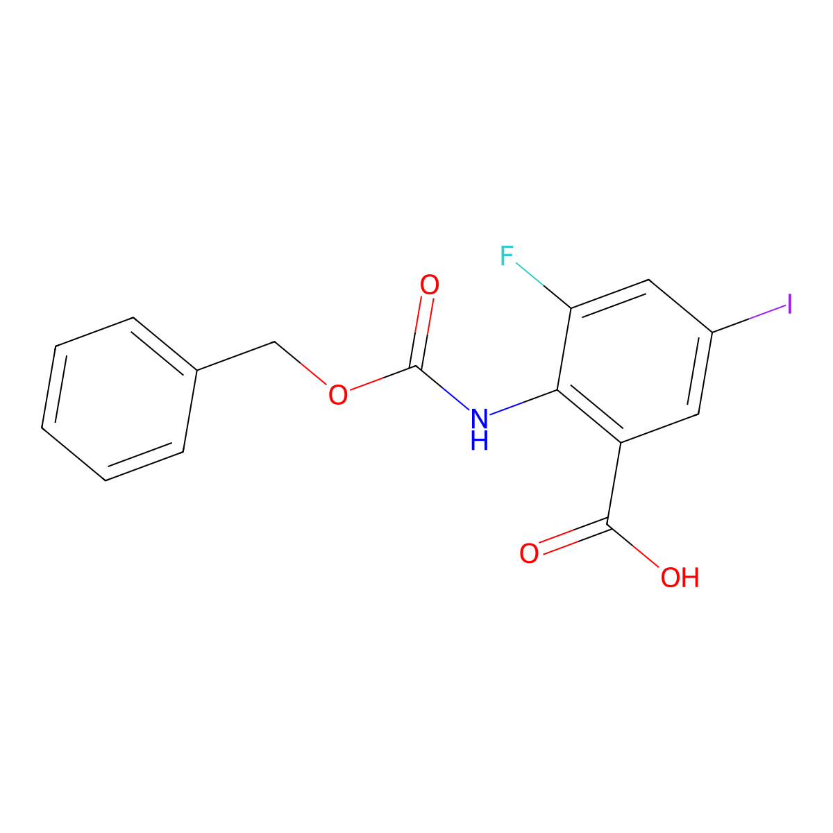 2-{[(Benzyloxy)carbonyl]amino}-3-fluoro-5-iodobenzoic acid molecular structure, CAS 2580204-44-8
