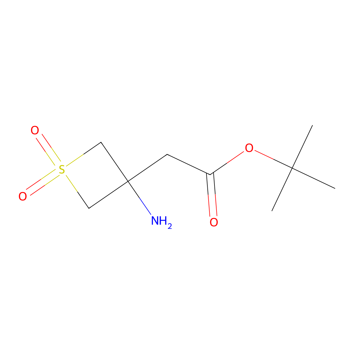 Tert-butyl 2-(3-amino-1,1-dioxo-1lambda6-thietan-3-yl)acetate molecular structure, CAS 2580204-53-9