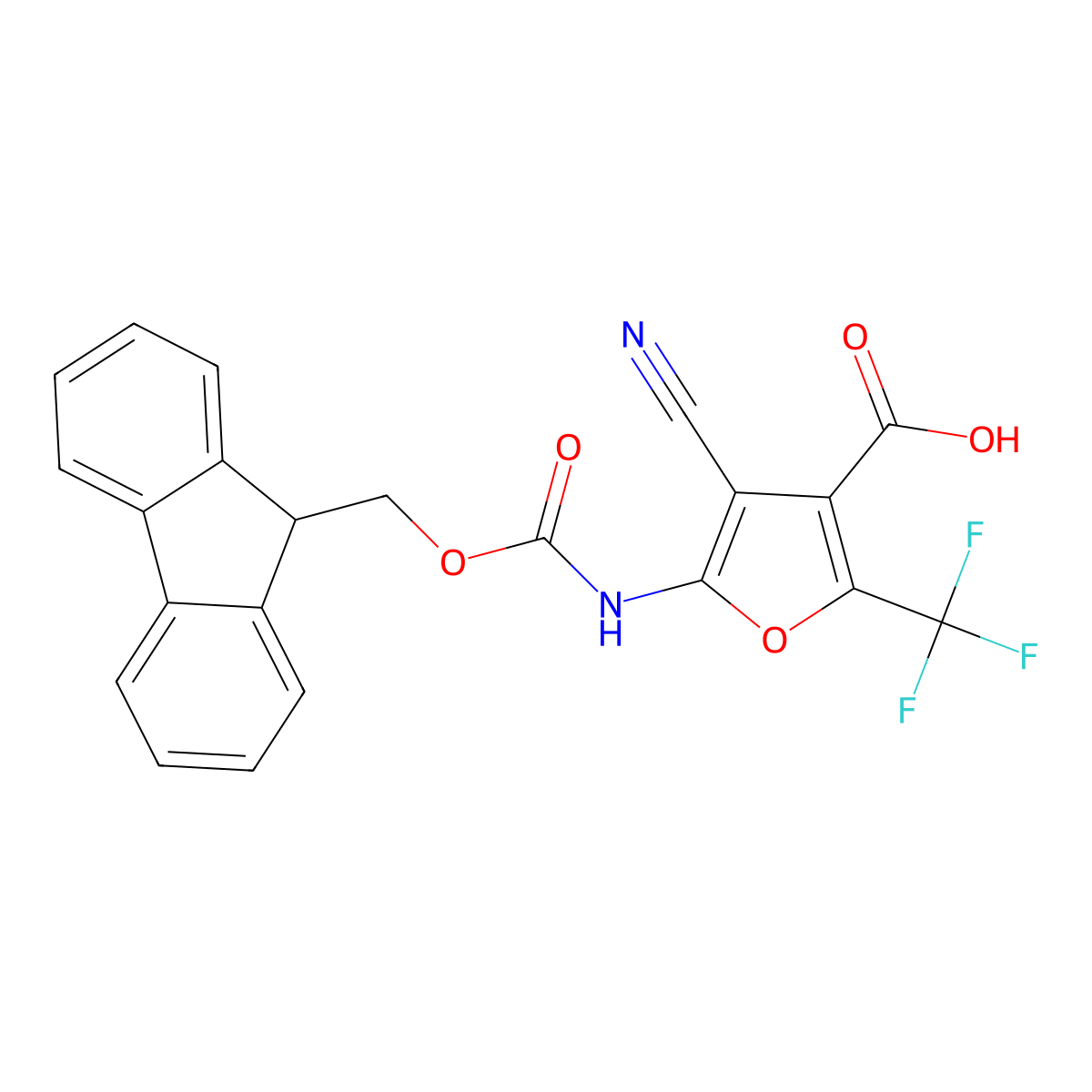 4-cyano-5-({[(9H-fluoren-9-yl)methoxy]carbonyl}amino)-2-(trifluoromethyl)furan-3-carboxylic acid molecular structure, CAS 2580204-58-4