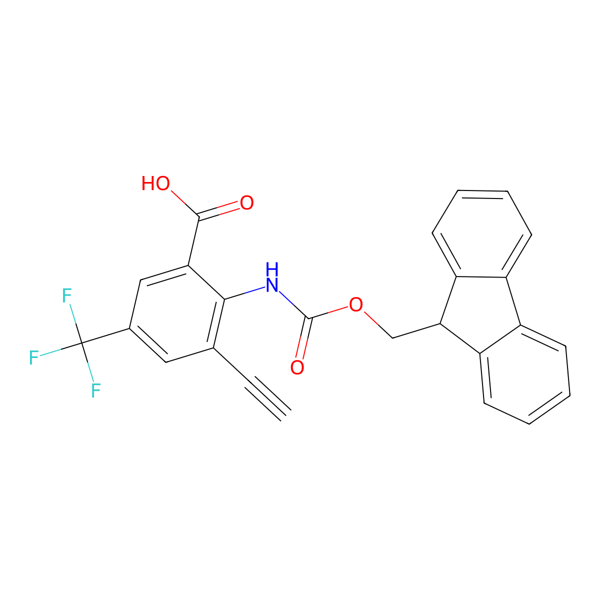 3-ethynyl-2-({[(9H-fluoren-9-yl)methoxy]carbonyl}amino)-5-(trifluoromethyl)benzoic acid molecular structure, CAS 2580204-87-9