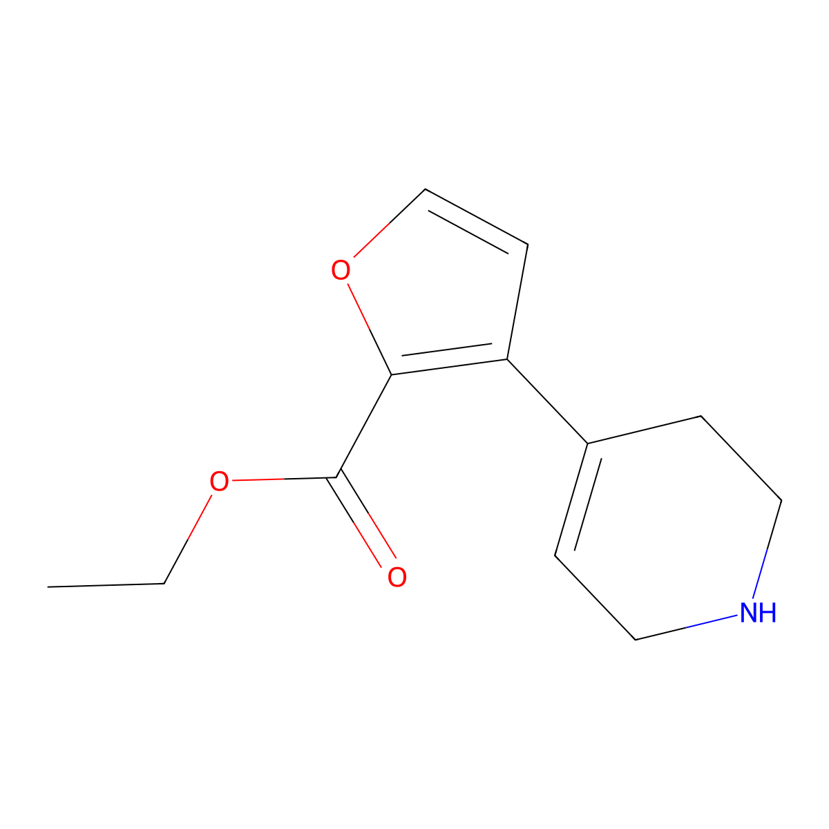 Ethyl 3-(1,2,3,6-tetrahydropyridin-4-yl)furan-2-carboxylate molecular structure, CAS 2580204-92-6