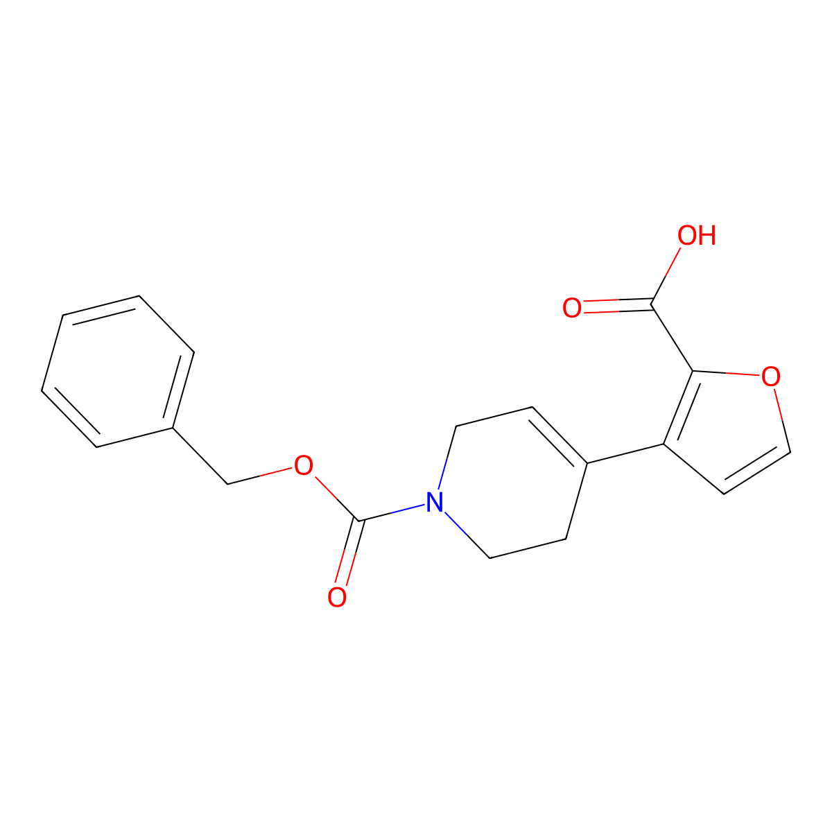 3-{1-[(Benzyloxy)carbonyl]-1,2,3,6-tetrahydropyridin-4-yl}furan-2-carboxylic acid molecular structure, CAS 2580204-99-3