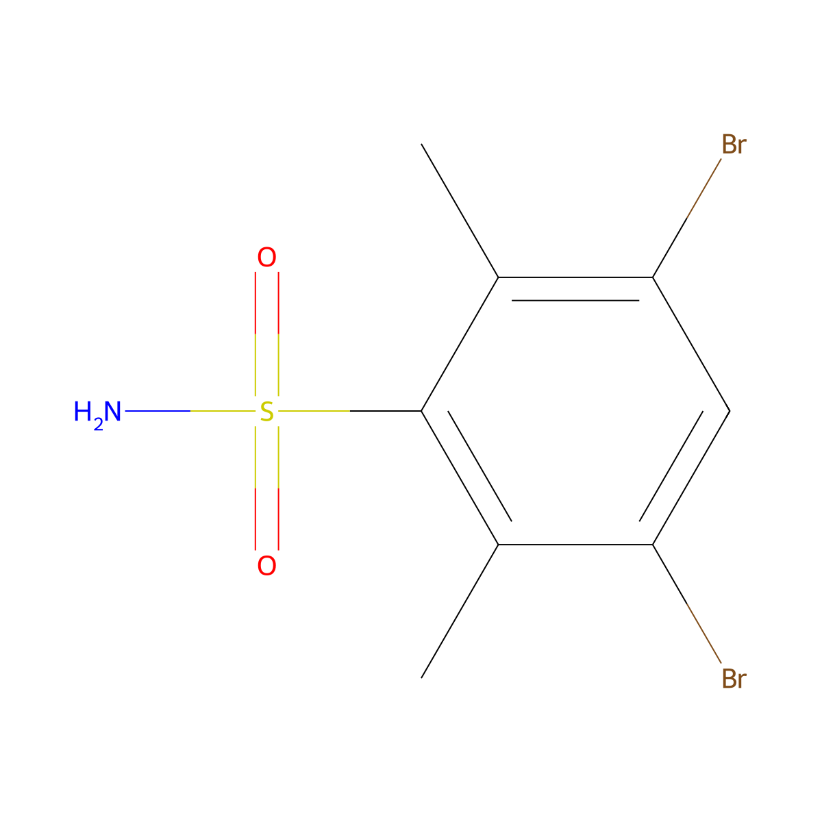 3,5-Dibromo-2,6-dimethylbenzene-1-sulfonamide molecular structure, CAS 2580205-14-5