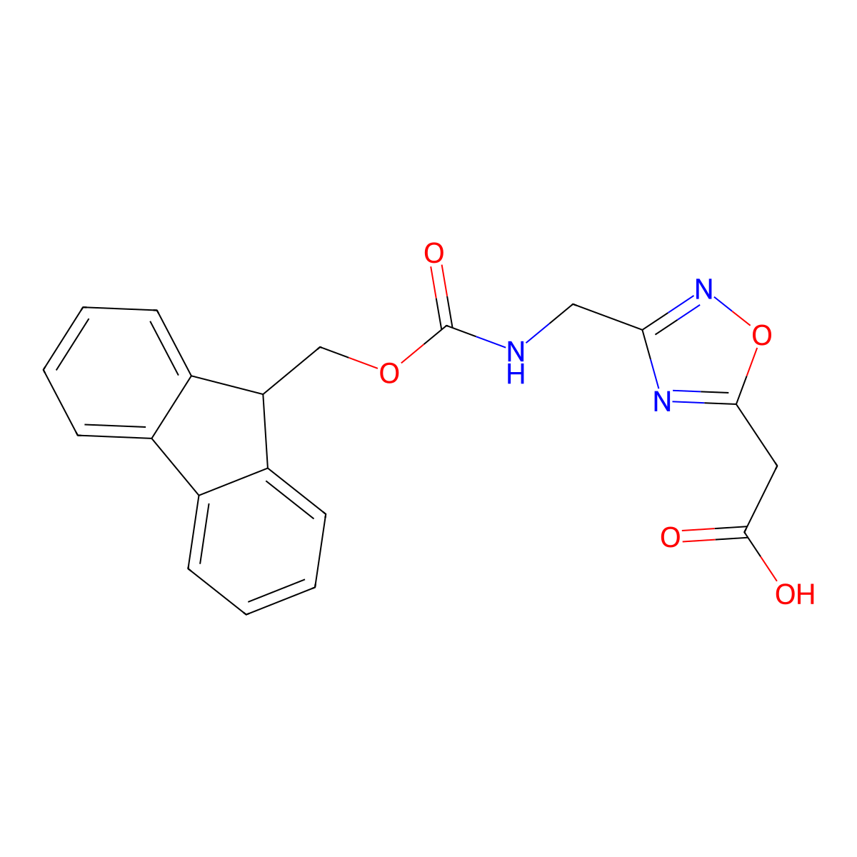 2-{3-[({[(9H-fluoren-9-yl)methoxy]carbonyl}amino)methyl]-1,2,4-oxadiazol-5-yl}acetic acid molecular structure, CAS 2580205-18-9