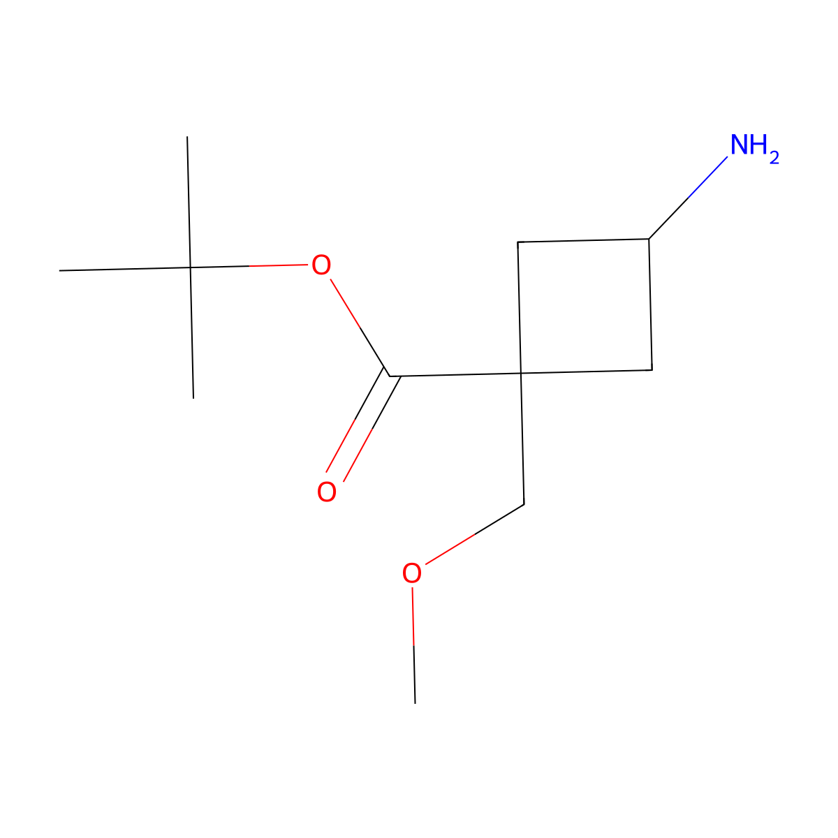 Tert-butyl 3-amino-1-(methoxymethyl)cyclobutane-1-carboxylate molecular structure, CAS 2580205-29-2